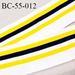 Bord-Côte 55 mm bord cote jersey maille synthétique couleur blanc jaune et bleu marine légèrement pailleté prix à la pièce