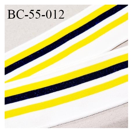 Bord-Côte 55 mm bord cote jersey maille synthétique couleur blanc jaune et bleu marine légèrement pailleté prix à la pièce