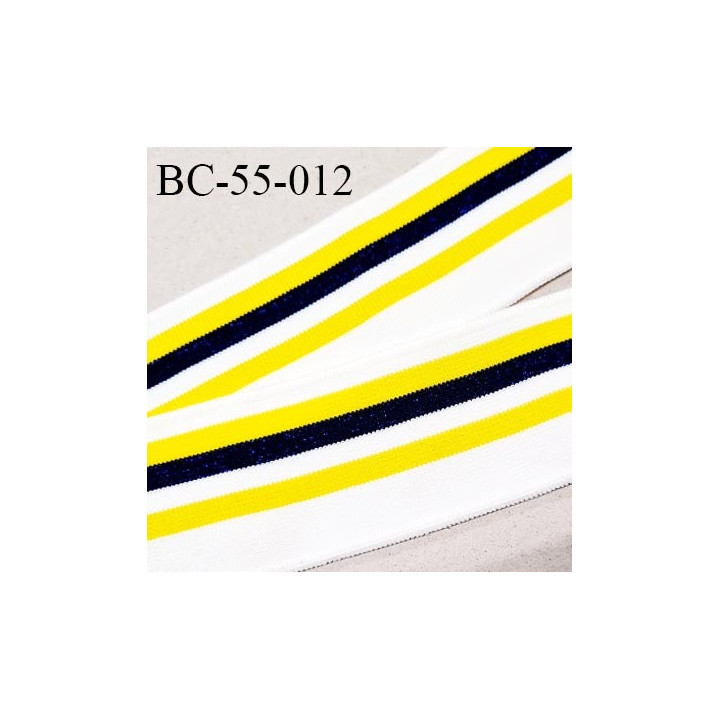 Bord-Côte 55 mm bord cote jersey maille synthétique couleur blanc jaune et bleu marine légèrement pailleté prix à la pièce