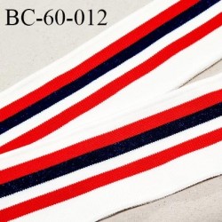 Bord-Côte 60 mm bord cote jersey maille synthétique couleur blanc rouge et bleu marine légèrement pailleté prix à la pièce