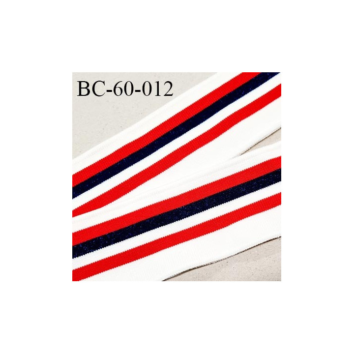 Bord-Côte 60 mm bord cote jersey maille synthétique couleur blanc rouge et bleu marine légèrement pailleté prix à la pièce