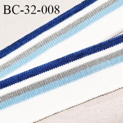 Bord-Côte 32 mm bord cote jersey maille synthétique couleur blanc bleu et gris légèrement pailleté prix à la pièce