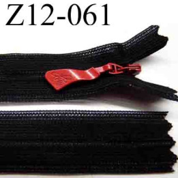 fermeture  éclair invisible longueur 12 cm largeur 2 cm couleur noir curseur rouge non séparable glissière zip nylon