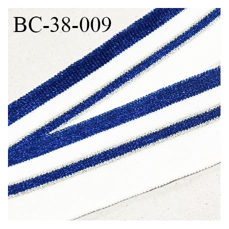 Bord-Côte 38 mm bord cote jersey maille synthétique couleur blanc argenté et bleu pailleté prix à la pièce