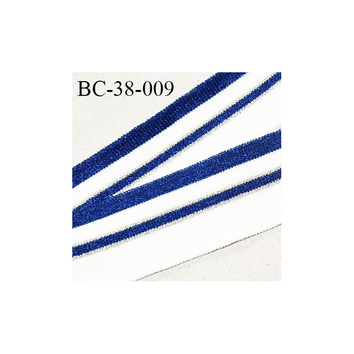 Bord-Côte 38 mm bord cote jersey maille synthétique couleur blanc argenté et bleu pailleté prix à la pièce