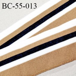 Bord-Côte 55 mm bord cote jersey maille synthétique couleur beige blanc et bleu marine légèrement pailleté prix à la pièce
