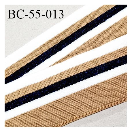 Bord-Côte 55 mm bord cote jersey maille synthétique couleur beige blanc et bleu marine légèrement pailleté prix à la pièce