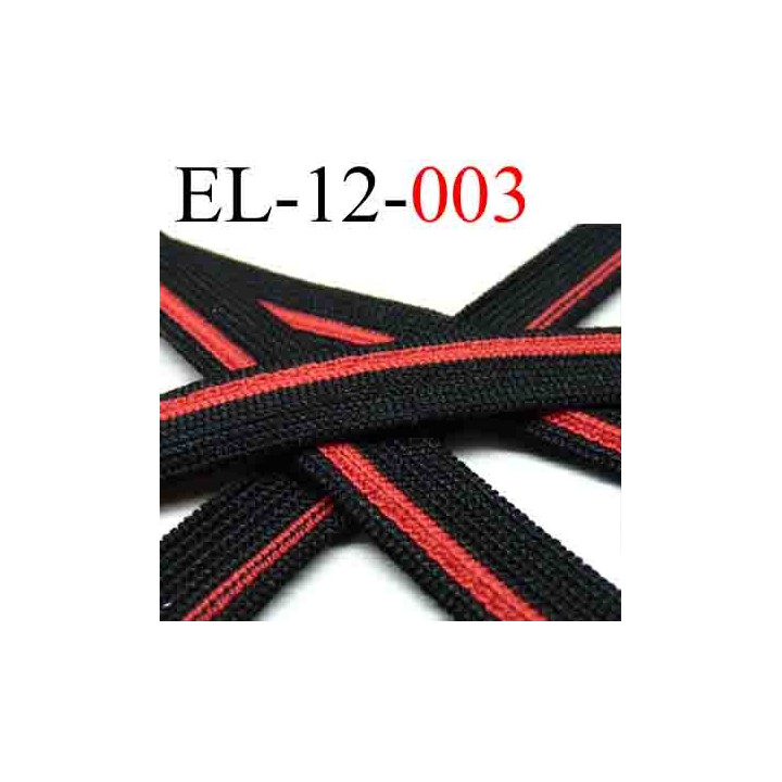 élastique plat largeur 12 mm couleur rouge et noir vendu au mètre 