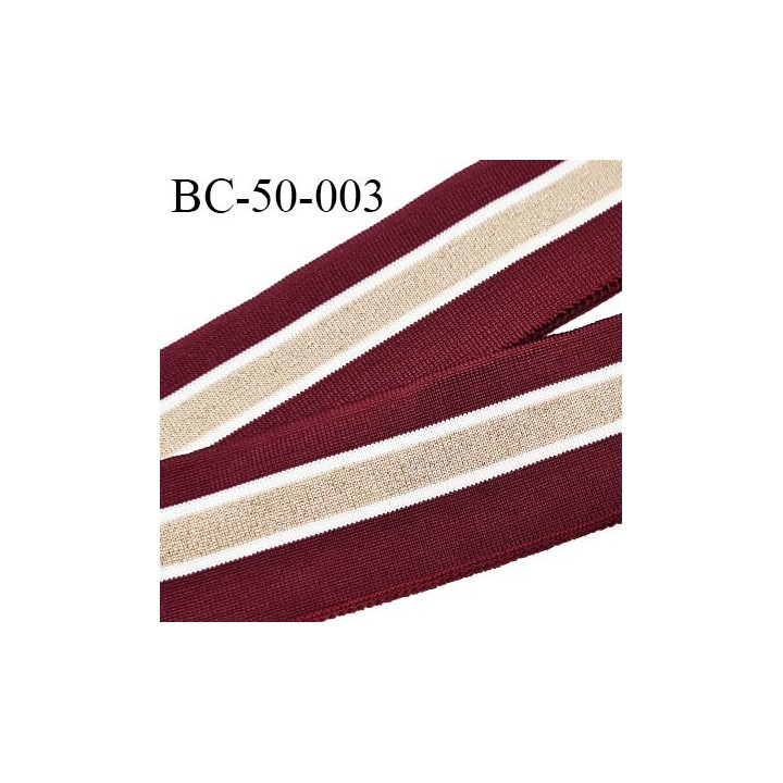 Bord-Côte 50 mm bord cote jersey maille synthétique couleur bordeaux blanc et doré pailleté prix à la pièce