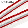 Bord-Côte 38 mm bord cote jersey maille synthétique couleur blanc rouge et argent largeur 3.8 cm longueur 110 cm prix à la pièce