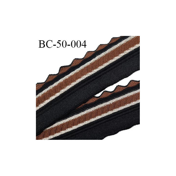 Bord-Côte 50 mm bord cote jersey maille synthétique couleur noir marron et argenté largeur 5 cm longueur 100 cm prix à la pièce