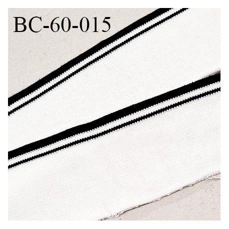 Bord-Côte 60 mm bord cote jersey maille synthétique couleur blanc et noir largeur 6 cm longueur 110 cm prix à la pièce