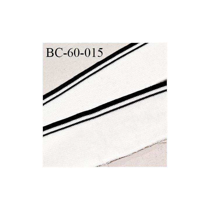 Bord-Côte 60 mm bord cote jersey maille synthétique couleur blanc et noir largeur 6 cm longueur 110 cm prix à la pièce