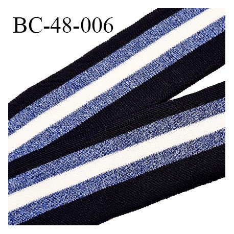 Bord-Côte 48 mm bord cote jersey maille synthétique couleur noir blanc et bleu légèrement pailleté prix à la pièce