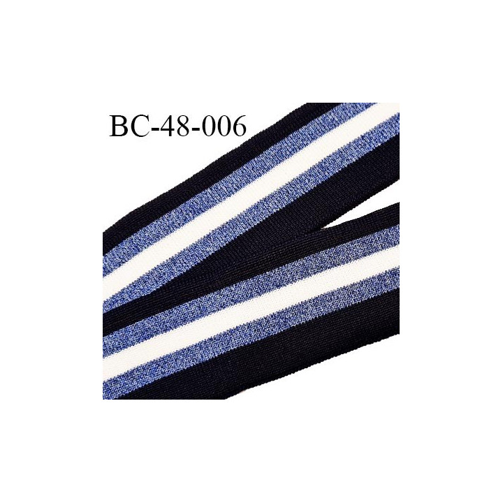 Bord-Côte 48 mm bord cote jersey maille synthétique couleur noir blanc et bleu légèrement pailleté prix à la pièce