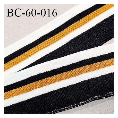 Bord-Côte 60 mm bord cote jersey maille synthétique couleur noir blanc et moutarde largeur 6 cm longueur 120 cm prix à la pièce