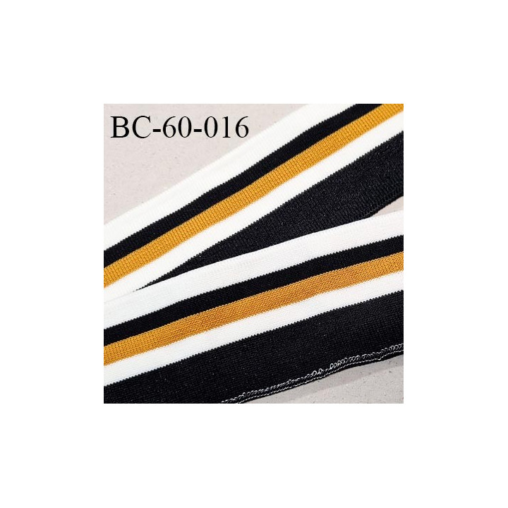 Bord-Côte 60 mm bord cote jersey maille synthétique couleur noir blanc et moutarde largeur 6 cm longueur 120 cm prix à la pièce