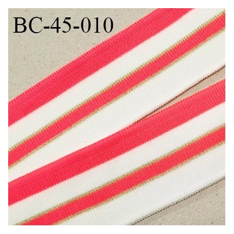 Bord-Côte 45 mm bord cote jersey maille synthétique couleur naturel et rose fluo largeur 4.5 cm longueur 120 cm prix à la pièce