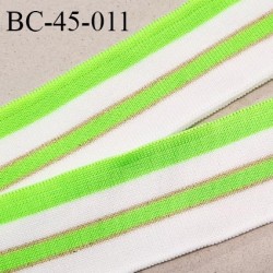 Bord-Côte 45 mm bord cote jersey maille synthétique couleur naturel et vert fluo largeur 4.5 cm longueur 120 cm prix à la pièce