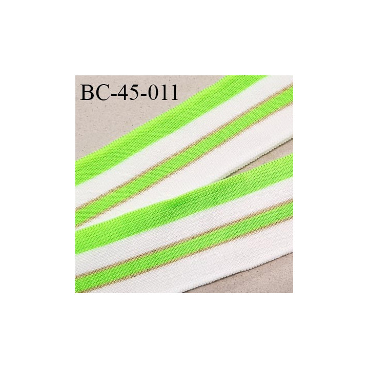 Bord-Côte 45 mm bord cote jersey maille synthétique couleur naturel et vert fluo largeur 4.5 cm longueur 120 cm prix à la pièce