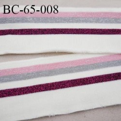 Bord-Côte 65 mm bord cote jersey maille synthétique couleur naturel rose violet et argenté pailleté prix à la pièce