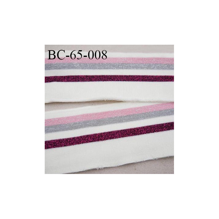 Bord-Côte 65 mm bord cote jersey maille synthétique couleur naturel rose violet et argenté pailleté prix à la pièce