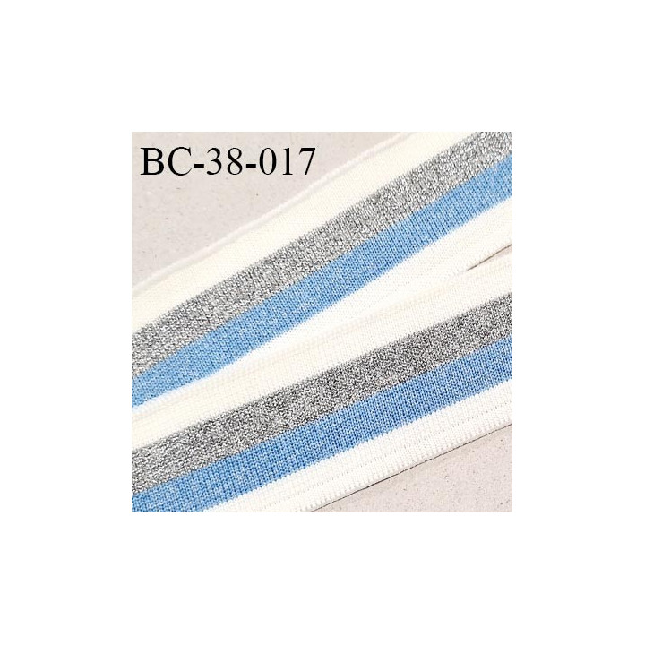Bord-Côte 38 mm bord cote jersey maille synthétique couleur naturel bleu et argenté pailleté prix à la pièce