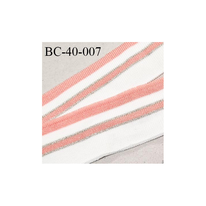 Bord-Côte 40 mm bord côte jersey maille synthétique couleur naturel et rose largeur 4 cm longueur 100 cm prix à la pièce