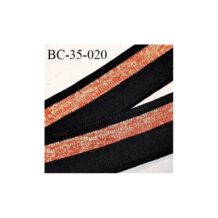 Bord-Côte 35 mm bord cote jersey maille synthétique couleur noir et rouille doré largeur 3.5 cm longueur 100 cm prix à la pièce