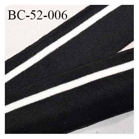 Bord-Côte 52 mm bord cote jersey maille synthétique couleur noir et naturel largeur 5.2 cm longueur 100 cm prix à la pièce
