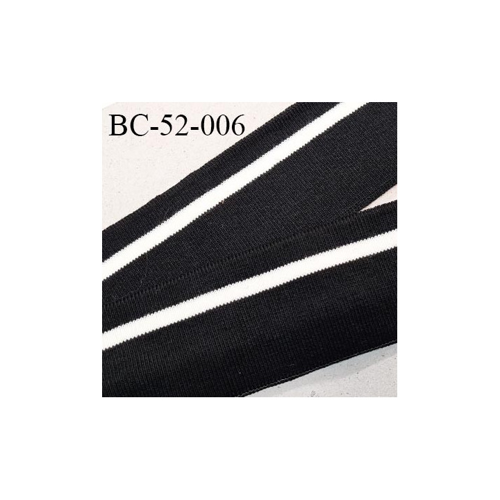 Bord-Côte 52 mm bord cote jersey maille synthétique couleur noir et naturel largeur 5.2 cm longueur 100 cm prix à la pièce