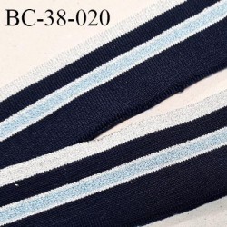 Bord-Côte 38 mm bord cote jersey maille synthétique couleur bleu marine argenté et bleu pailleté prix à la pièce