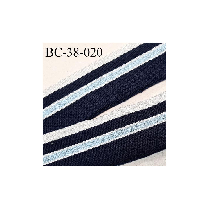 Bord-Côte 38 mm bord cote jersey maille synthétique couleur bleu marine argenté et bleu pailleté prix à la pièce
