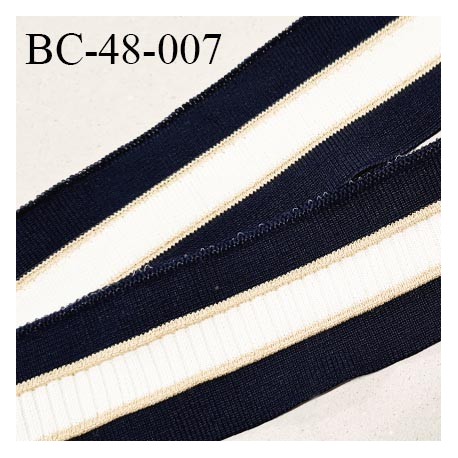 Bord-Côte 48 mm bord cote jersey maille synthétique couleur bleu marine naturel et doré prix à la pièce