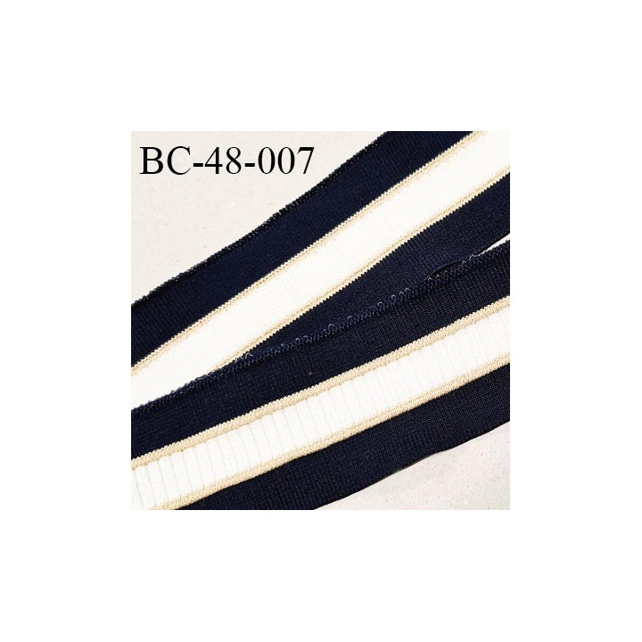 Bord-Côte 48 mm bord cote jersey maille synthétique couleur bleu marine naturel et doré prix à la pièce
