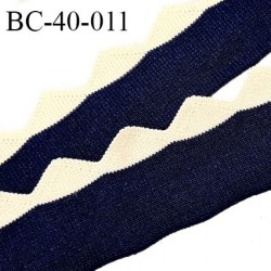 Bord-Côte 40 mm bord côte jersey maille synthétique couleur bleu marine et beige largeur 4 cm longueur 100 cm prix à la pièce