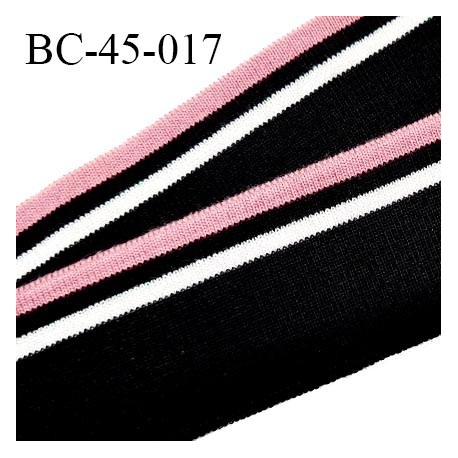 Bord-Côte 45 mm bord cote jersey maille synthétique couleur noir rose et blanc légèrement pailleté prix à la pièce
