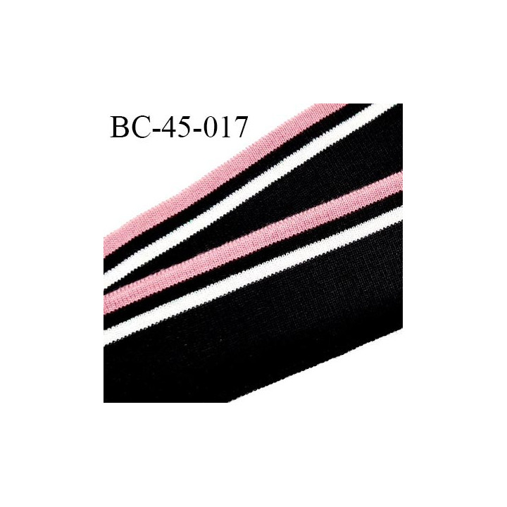 Bord-Côte 45 mm bord cote jersey maille synthétique couleur noir rose et blanc légèrement pailleté prix à la pièce