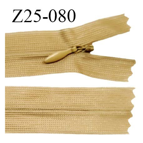 Fermeture zip 25 cm non séparable couleur marron clair ocre avec glissière nylon invisible prix à l'unité