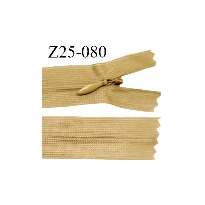 Fermeture zip 25 cm non séparable couleur marron clair ocre avec glissière nylon invisible prix à l'unité