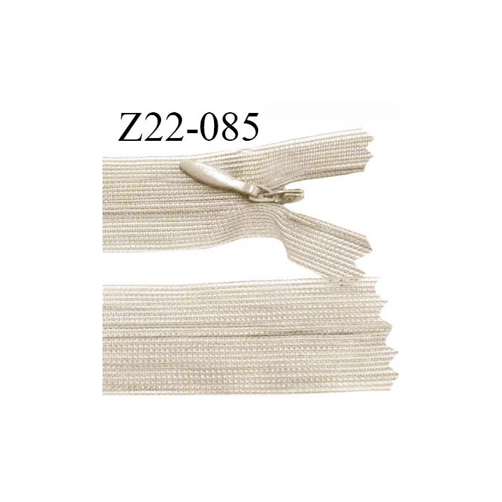Fermeture zip 22 cm non séparable couleur beige avec glissière nylon invisible prix à l'unité