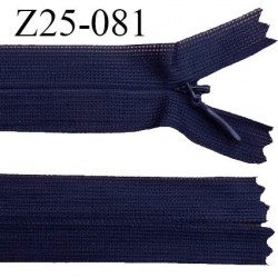 Fermeture zip 25 cm non séparable couleur bleu marine avec glissière nylon invisible prix à l'unité