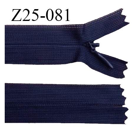 Fermeture zip 25 cm non séparable couleur bleu marine avec glissière nylon invisible prix à l'unité