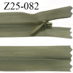 Fermeture zip 25 cm non séparable couleur kaki avec glissière nylon invisible largeur 2.5 cm prix à l'unité