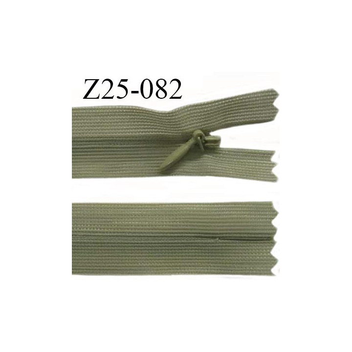 Fermeture zip 25 cm non séparable couleur kaki avec glissière nylon invisible largeur 2.5 cm prix à l'unité