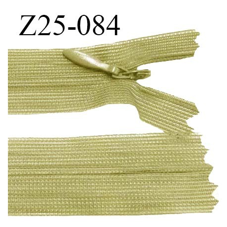 Fermeture zip 25 cm non séparable couleur vert caca d'oie avec glissière nylon invisible prix à l'unité