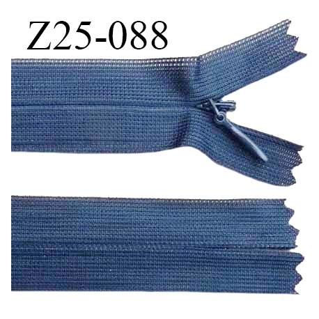 Fermeture zip 25 cm non séparable couleur bleu avec glissière nylon invisible prix à l'unité