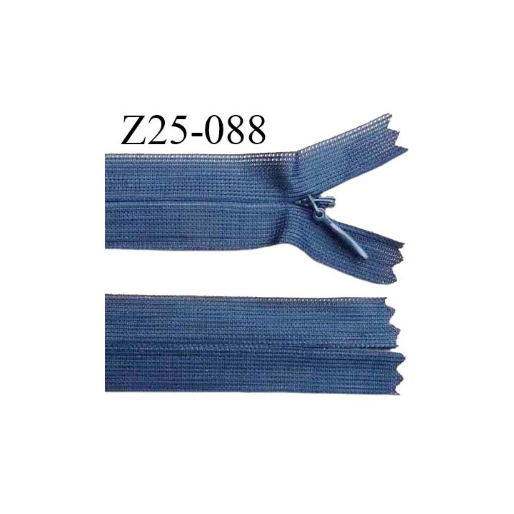 Fermeture zip 25 cm non séparable couleur bleu avec glissière nylon invisible prix à l'unité