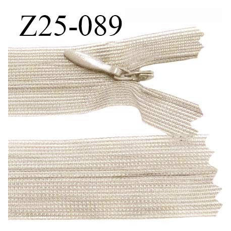 Fermeture zip 25 cm non séparable couleur beige avec glissière nylon invisible prix à l'unité