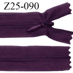 Fermeture zip 25 cm non séparable couleur prune avec glissière nylon invisible prix à l'unité